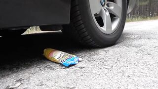 Crushing Crunchy & Soft Things by Car! EXPERIMENT CAR vs RAINBOW TOWER RING