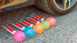 Crushing Crunchy & Soft Things by Car! EXPERIMENT CAR vs BALLOONS and TOOTHPASTE