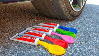 Crushing Crunchy & Soft Things by Car! EXPERIMENT CAR vs BALLOONS and TOOTHPASTE