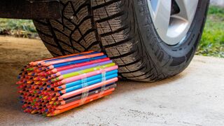 Crushing Crunchy & Soft Things by Car! EXPERIMENT CAR vs Wooden Crayons