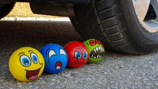 Crushing Crunchy & Soft Things by Car! EXPERIMENT CAR vs Emoji Smiley Balls