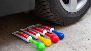 Crushing Crunchy & Soft Things by Car! EXPERIMENT CAR vs Toothpaste and Balloons