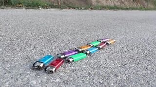 Crushing Crunchy & Soft Things by Car! EXPERIMENT CAR VS LIGHTERS