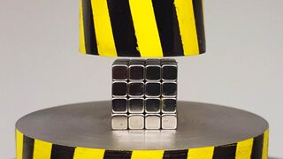 EXPERIMENT MINI HYDRAULIC PRESS 100 TON vs 64 Neodymium Magnet Cube