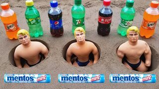 Coca Cola, Different Fanta, Mtn Dew, Pepsi,Sprite and Stretch Armstrong vs Mentos in Big Underground