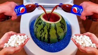 Coca Cola, Fanta, Pepsi, Sprite and Watermelon vs Mentos in Underground toilet