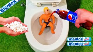 Coca Cola, Different Fanta, Pepsi, Sprite and Stretch Armstrong vs Mentos in Underground Toilet