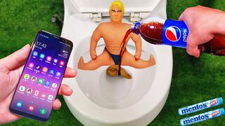 Experiment !! Stretch Armstrong VS Cola, Sprite, Pepsi, Yedigün, Mtn Dew and Mentos in toilet