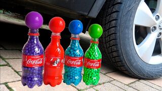 Crushing Crunchy & Soft Things by Car! - EXPERIMENT: CAR VS COCA COLA Surprise Bottles Balls