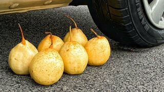 Crushing Crunchy & Soft Things by Car! Experiment Pear Vs Car