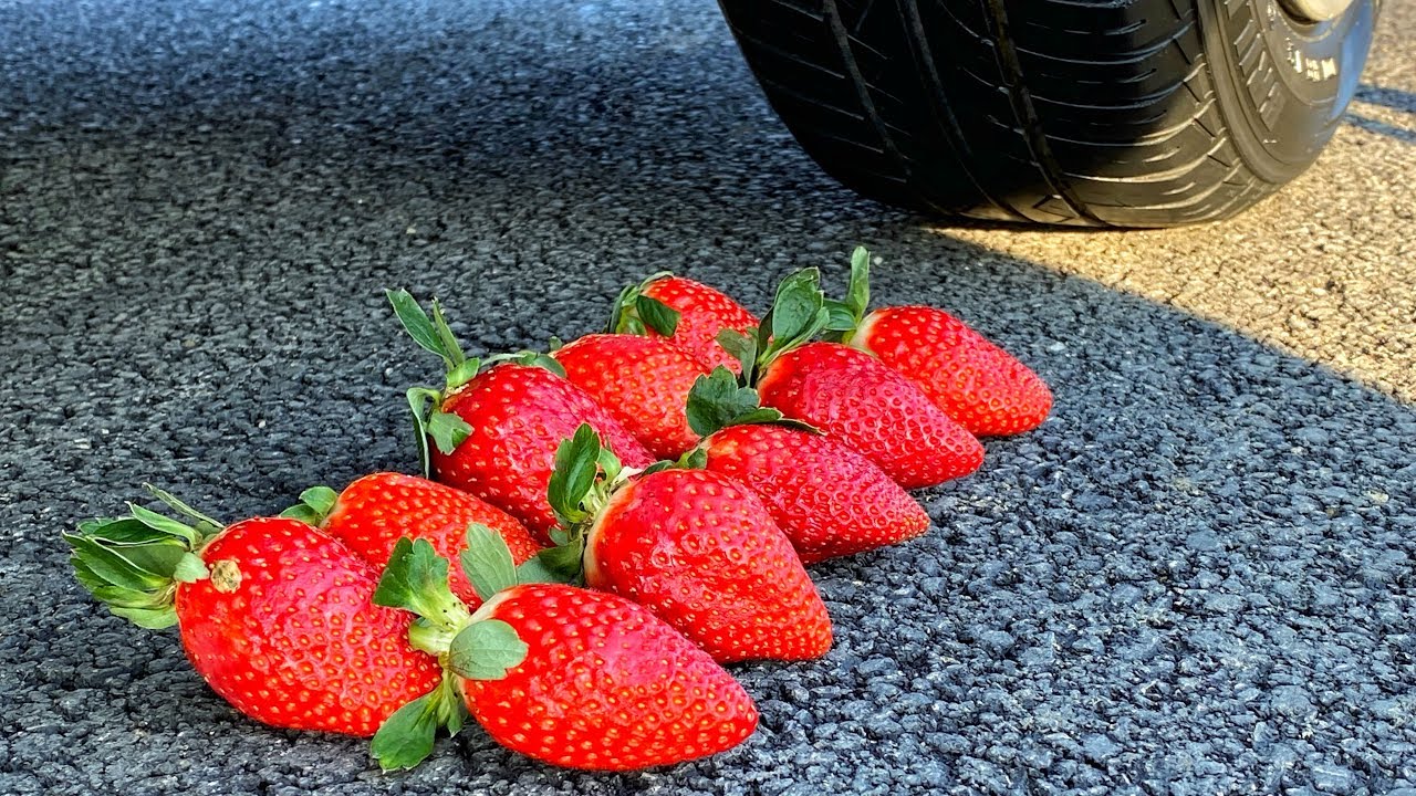 Crushing Crunchy & Soft Things by Car! EXPERIMENT GIANT STRAWBERRIES