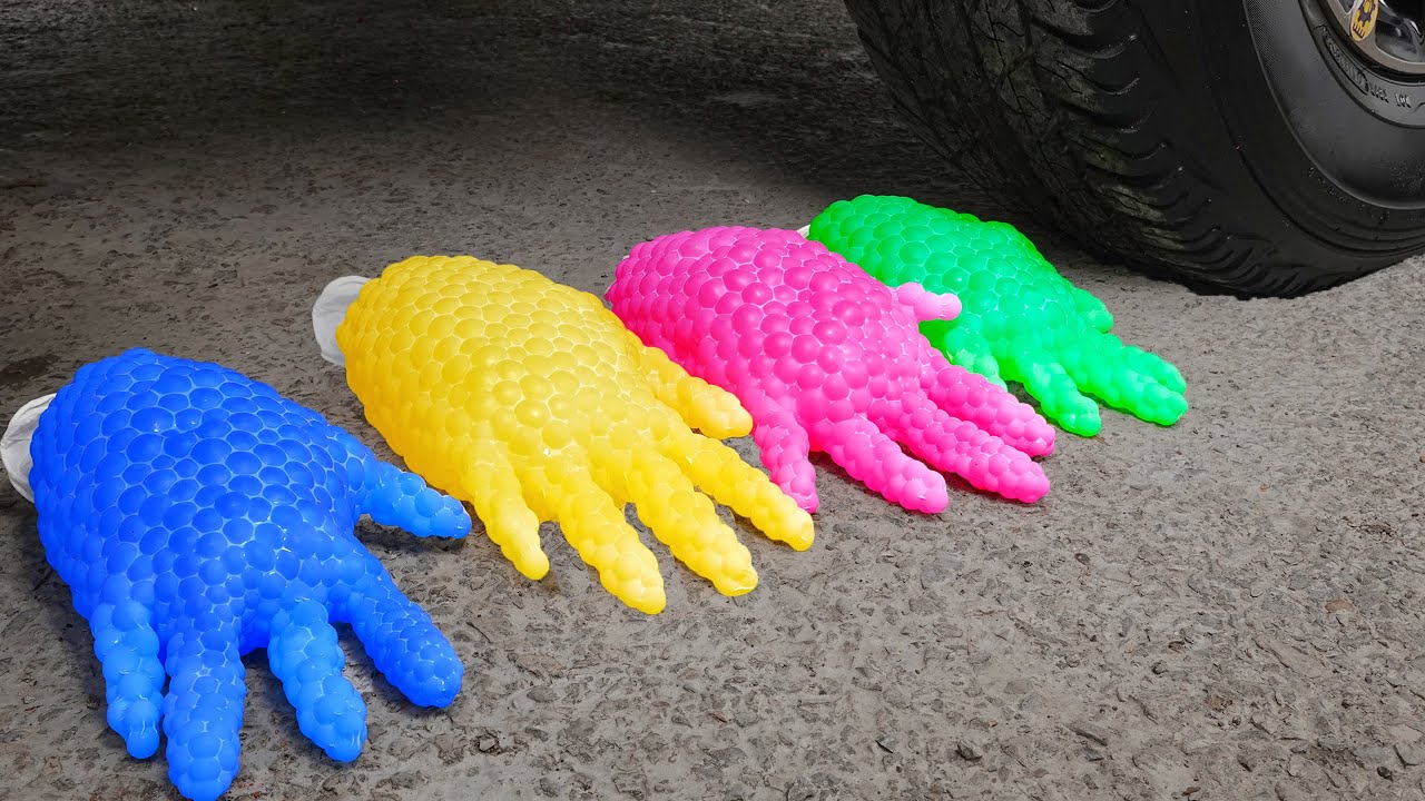 Crushing Crunchy & Soft Things by Car! EXPERIMENT: Car vs Orbeez Gloves