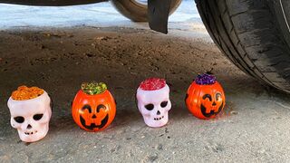Crushing Crunchy & Soft Things by Car! EXPERIMENT Car vs Pumpkin and Skeleton  Halloween