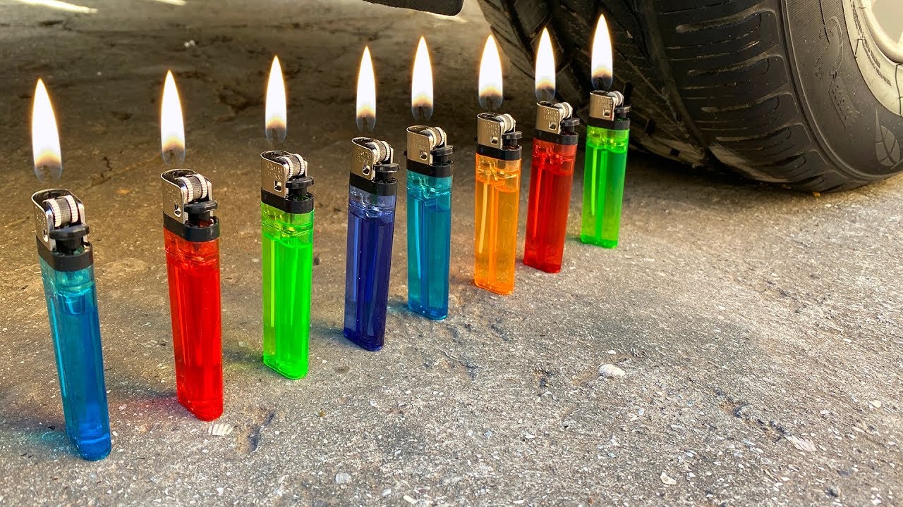 Experiment vs car. Car Experiment vs зажигалки. Car Experiment vs свечи. Crushing crunchy & Soft things by car! Experiment car vs lighters. Crushing crunchy lighter.