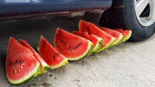 EXPERIMENT: WATERMELON VS CAR TEST  Crushing Crunchy & Soft Things by Car!