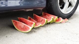 EXPERIMENT: WATERMELON VS CAR TEST  Crushing Crunchy & Soft Things by Car!