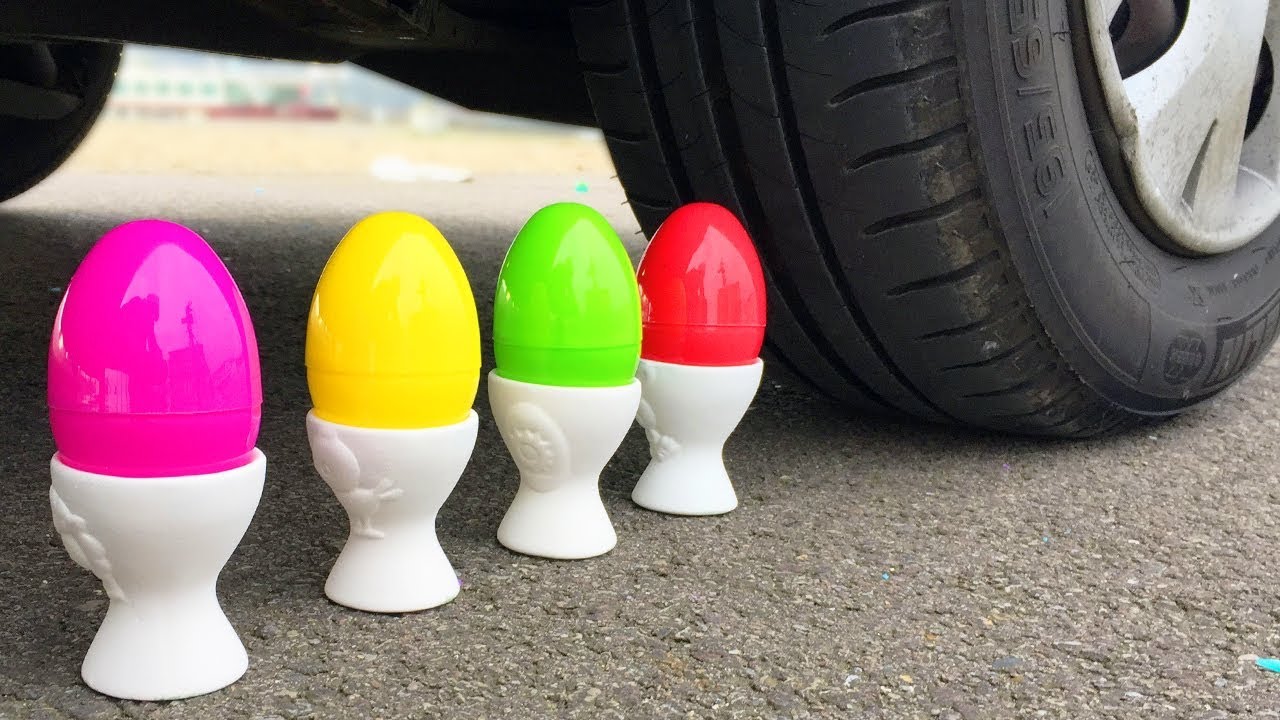 Crushing Crunchy & Soft Things by Car! EXPERIMENT CAR vs RAINBOW EGGS