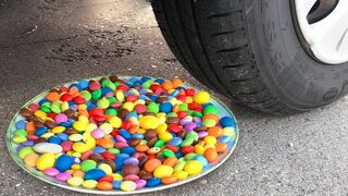 Experiment Car vs M&M's Plate | Crushing Crunchy & Soft Things by Car!