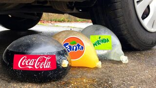 Experiment Car vs Coca Cola, Fanta, Mirinda Balloons | Crushing Crunchy & Soft Things by Car