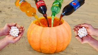 Experiment: Pumpkin vs Sprite, Fanta, Coca-Cola and Mentos - Halloween - Part 2
