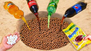 Experiment ! Coca-Cola, Pepsi, Fanta, Sprite vs Nesquik and Mentos Underground