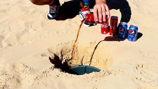 Experiment ! Coca Cola, Pepsi, Sprite, Fanta, Mentos in Big Hole Underground