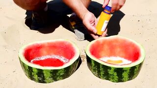Experiment ! Watermelon, Fanta, Coca-Cola vs Mentos Underground