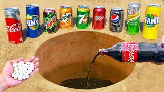 Experiment ! Cola, Fanta, Mtn Dew, Mirinda, Dr Pepper, Mentos in hole Underground