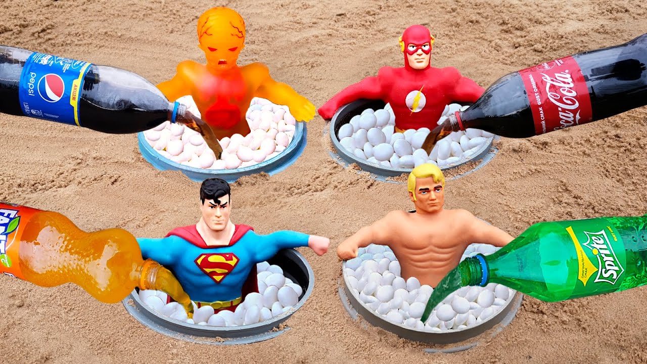 Experiment ! Stretch XRay, Superman, Flash, Armstrong vs Cola, Fanta