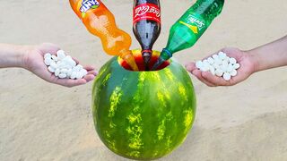 Experiment ! Sprite, Coca Cola, Fanta and Mentos in Watermelon