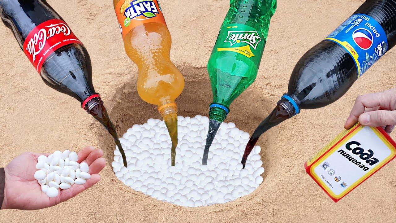 CocaCola, Fanta, Sprite, Pepsi vs Mentos Underground Colorful