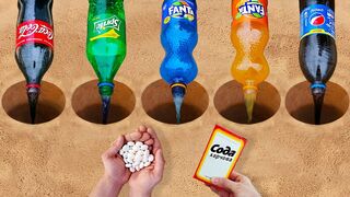 Experiment: Fanta, Coca-Cola, Sprite, Pepsi vs Mentos in Different Holes Underground