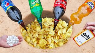Experiment: Coca-Cola, Fanta, Pepsi, Sprite vs Chips Lays vs Mentos Underground