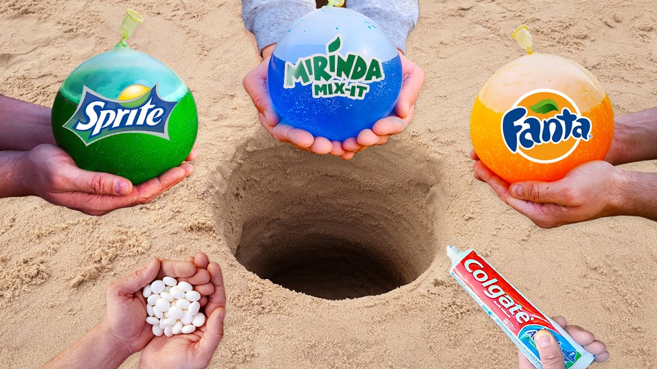 Experiment Fanta, Sprite, Mirinda vs Mentos vs Toothpaste in Hole
