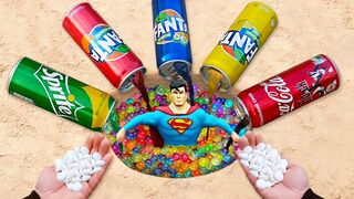 Experiment: Superman vs Fanta, Coca Cola, Sprite vs Mentos and Orbeez Underground