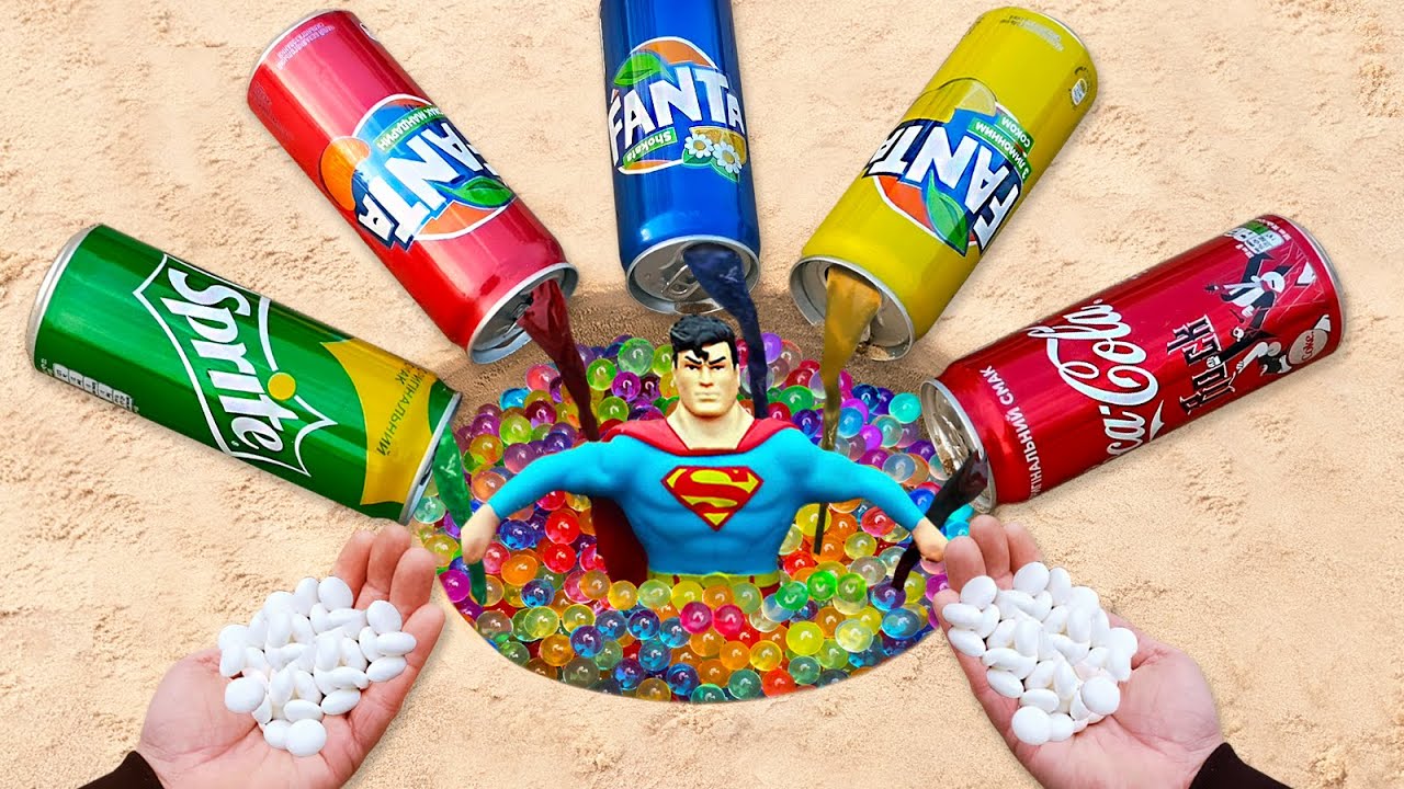 Experiment: Superman vs Fanta, Coca Cola, Sprite vs Mentos and Orbeez