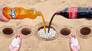 Experiment: Coca-Cola, Fanta, 7 Up, Pepsi and Mentos in holes Underground!