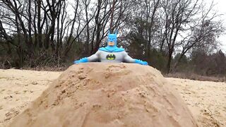 Experiment: Stretch Armstrong Batman vs Pepsi vs Mentos in Volcano - Elephant Toothpaste