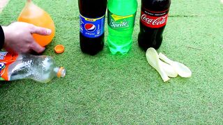 Experiment: Stretch Armstrong vs Balloons of Coca-Cola, Fanta, Pepsi, Sprite and Mentos Underground!