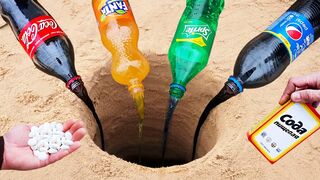Experiment: Coca-Cola, Fanta, Sprite, Pepsi vs Mentos Underground - Colorful Elephant Toothpaste