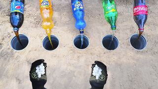 Experiment: Fanta, Pepsi, Sprite, Coke vs Mentos in Holes Underground! Colorful Elephant ToothPaste