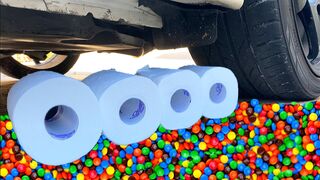 Crushing Crunchy and Soft Things by Car! Experiment: Car vs M&M Ice Cream Toy Mirinda Balloons Fanta