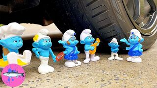 Experiment: CAR vs SMURFS | Crushing Crunchy And Soft Things By Car ASMR