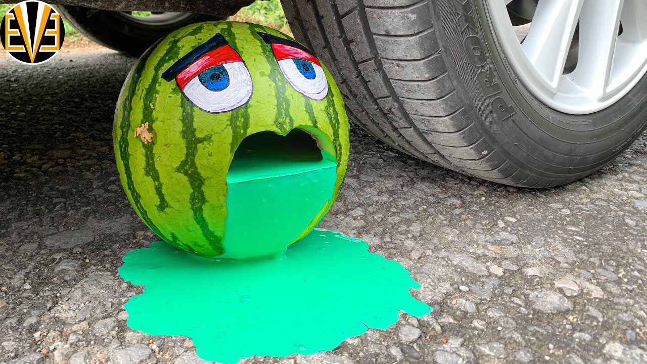Experiment Car vs Cry Watermelon, Rainbow Balloons Crushing Crunchy