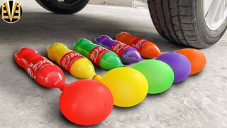 Experiment Car vs Water Balloons, Rainbow Cola | Crushing Crunchy & Soft Things by Car | EvE