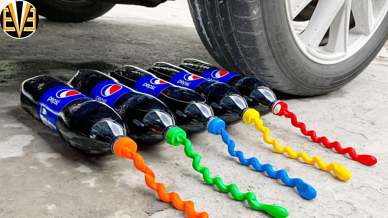Experiment Car vs Balloons and Pepsi | Crushing Crunchy & Soft Things