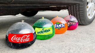 Experiment Car vs Coca Cola, Mirinda, Fanta in Balloon | Crushing Crunchy & Soft Things by Car | EvE