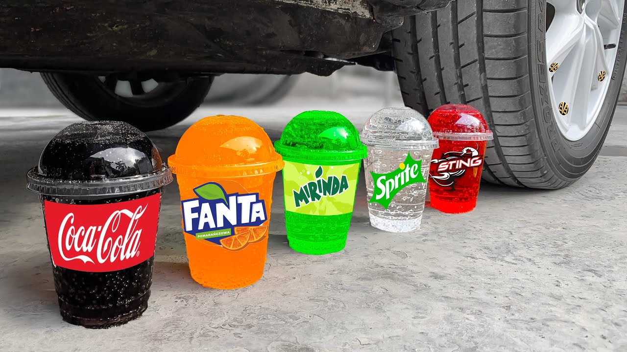 Experiment Car vs Mirinda, Balloons Crushing Crunchy & Soft Things by