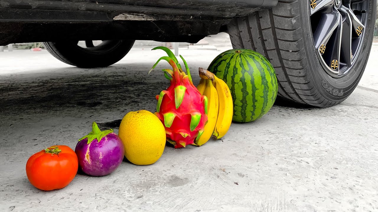 Experiment Car vs Rainbow Fruit Crushing Crunchy & Soft Things by Car