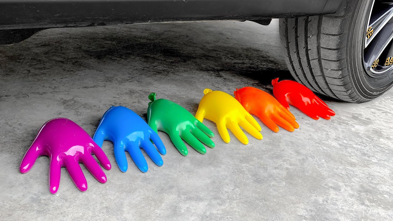 Experiment Car vs Rainbow Glove Crushing Crunchy & Soft Things by Car